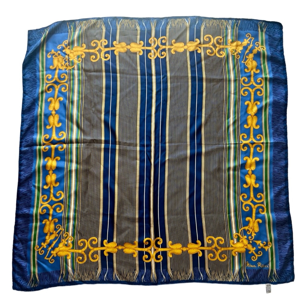 Nina Ricci Blue and Gold Silk Scarf
